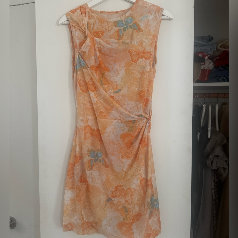 With Jean Orange and Blue Floral Midi Dress